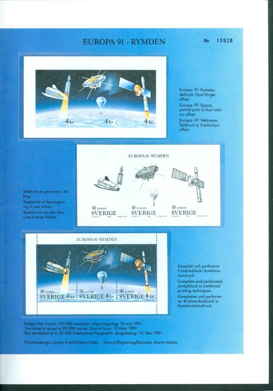 Sweden. Folder 2002. Europa 91-Space. 3 Souv.Sheet. Test-Black-Complete Stamp.