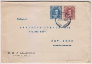 VENEZUELA 1909 Sc 234 & 236 ON COVER PUERTO CABELLO TO NEW YORK F,VF SCV$75.00++ 