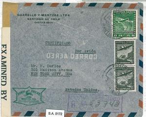 POSTAL HISTORY : CHILE - AIRMAIL COVER to USA 1942 - CENSURED