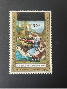 1986 Benin Mi. E447 Overloaded Virgin with Blue Tiadem Raphael Board-