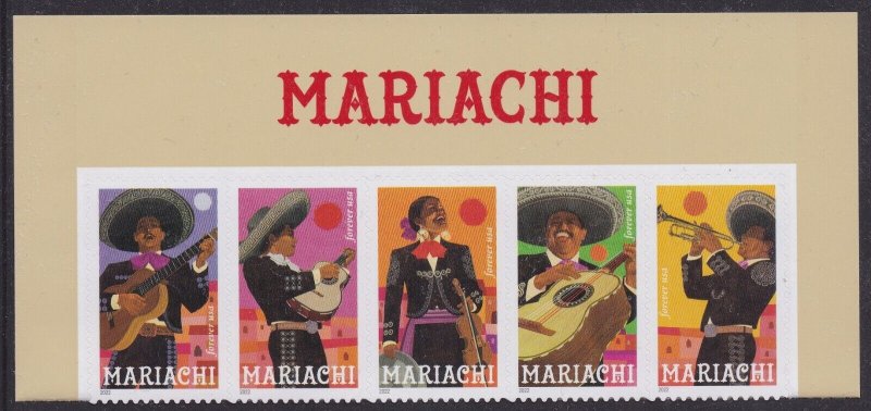 US 5703-5707 5707b Mariachi forever header strip (5 stamps) MNH 2022