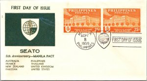 Philippines FDC 1959 - SEATO 5th Anniversary - 2x25c Stamp - Pair - F43385