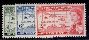 ST. VINCENT QEII SG201-203, 1958 Caribbean set, NH MINT.