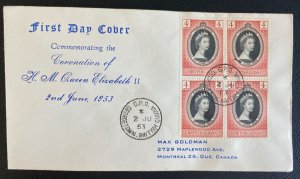 1953 British Guiana First Day Cover Queen Elizabeth 2 coronation Stamp Block