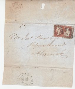 Great Britain Sc 3, SG 8, 2 PENNY REDs on 1845 DOUBLE RATE cover, CDS & Cross x