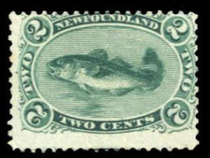 Newfoundland #24 Cat$125, 1865 2c green, unused (regummed)