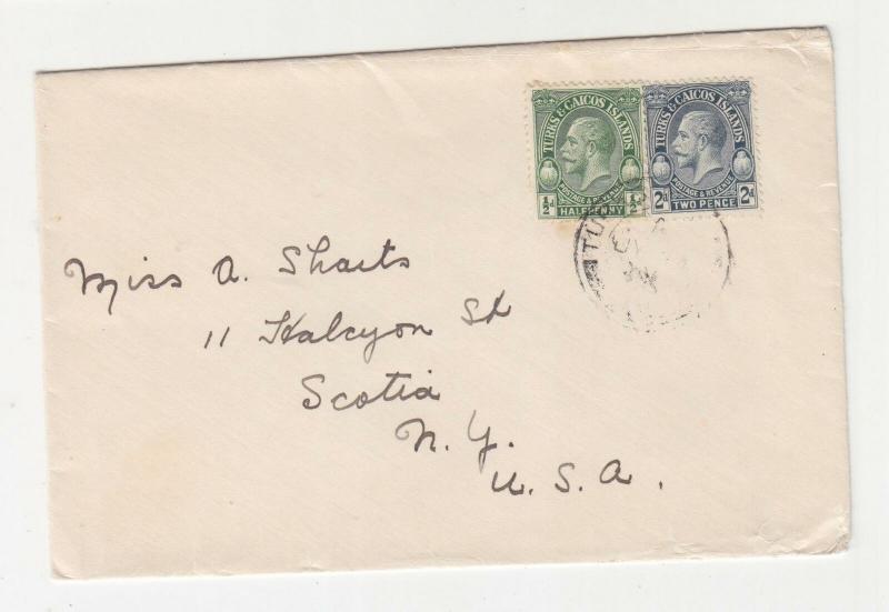 TURKS & CAICOS, c1930 cover, KGV 1/2d. & 2d. TURKS ISLANDS to USA.