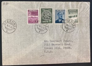 1946 Strommen Norway Cover To Drexel Hill PA USA