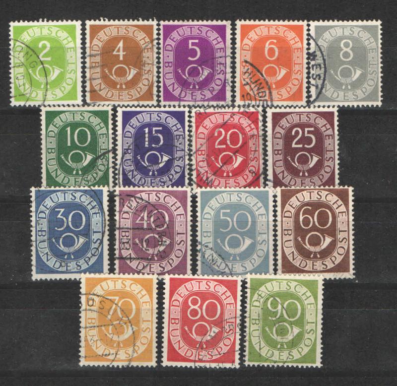 Germany 1951-52 Sc# 670-685 Numeral and Post Horn Complete set Used NH VF+