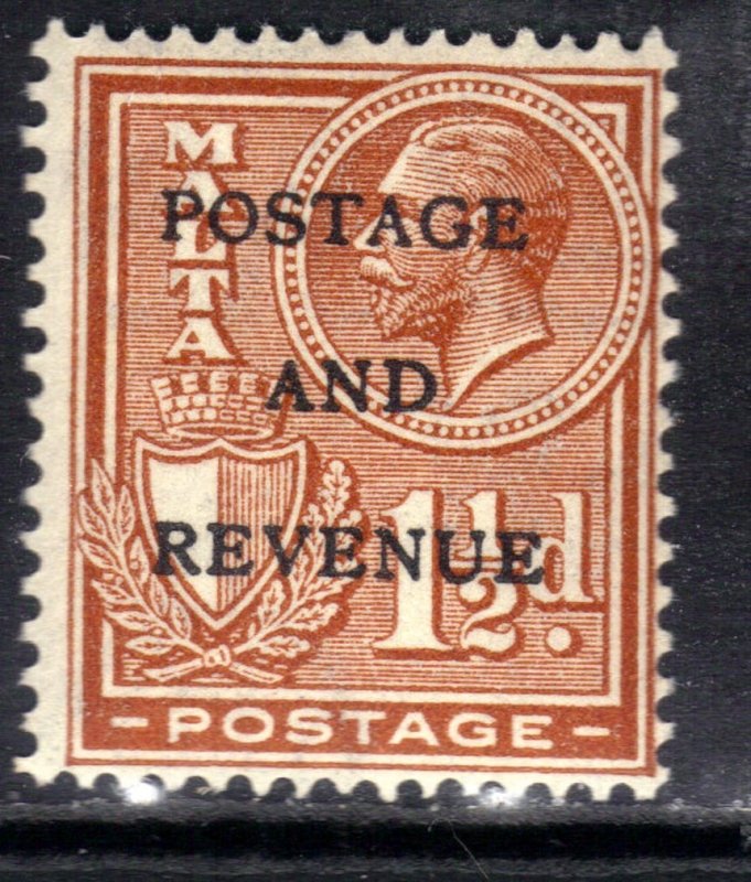 Malta 1928 KGV 1 1/2d Chestnut Postage Revenue Ovpt MM SG 178 ( A100 )