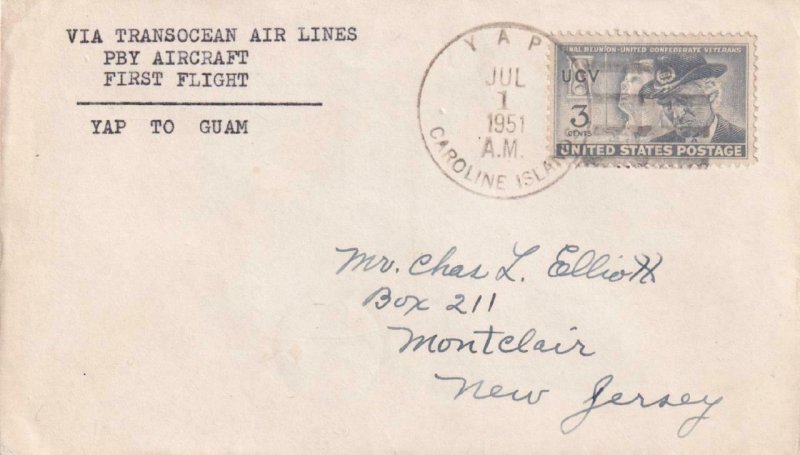 1951, 1st Flt., PBY Aircraft, Yap, Guam to Montclair, NJ, See Remark (43689) 