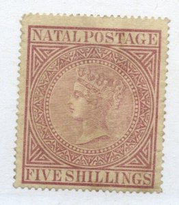 ?#55 * NATAL FIVE SHILLINGS 1mm margin tear, small, mint hinged Cat $450 stamp