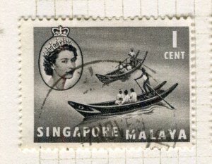 SINGAPORE; 1950s early pictorial QEII issue fine used 1c. value