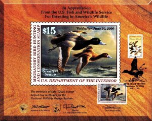 US Duck Stamp $15 # RW66 7-1-1999 Duck Stamp Station First Day Washington D.C.