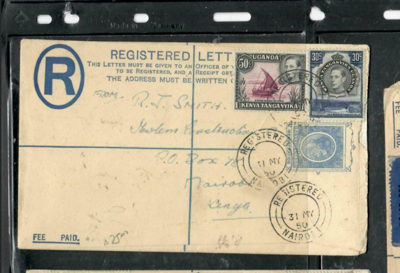 KENYA,UGANDA,TANGANYIKA COVER (P3008B) 1950 KGVI 30C RLE+50C+30C REG -S AFRICA 