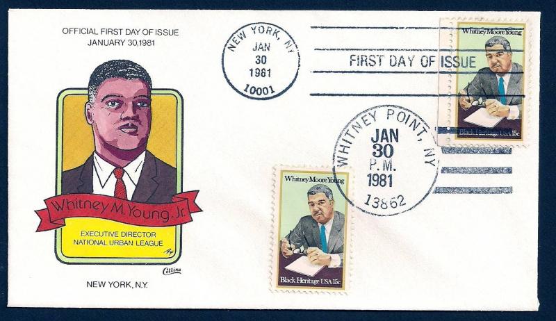 UNITED STATES FDC 15¢ Young DUAL 1981 Collins H-P N301