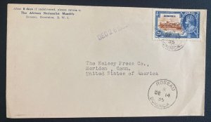 1935 Roseau Dominica Cover To Meriden CT Usa King George V Silver Jubilee