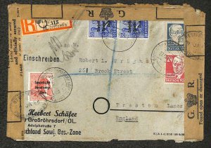 GERMANY SOVIET ZONE STAMPS TO ENGLAND BRITISH TYPE 11 TAPE REGISTERED COVER 1948