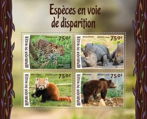 Wild Animals Stamps Niger 2016 MNH Endangered Species Bears Rhinos Pandas 4v M/S