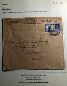 1939 Calcutta India Censored Cover To San Francisco CA USA Bengal Line