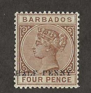 Barbados Sc #69a half penny with missing hyphen variety OG VF