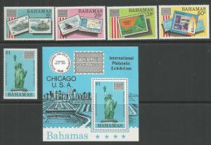 BAHAMAS 597-601a, MNH, C/SET OF 5 STAMPS + SOUVENIR SHEET, AMERIPEX '86