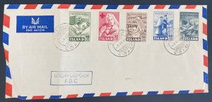 1949 Reykjavik Iceland First Day Airmail Cover FDC Red Cross Semipostals