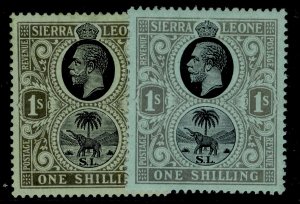 SIERRA LEONE GV SG124 + 124a, 1s SHADE VARIETIES, LH MINT. Cat
