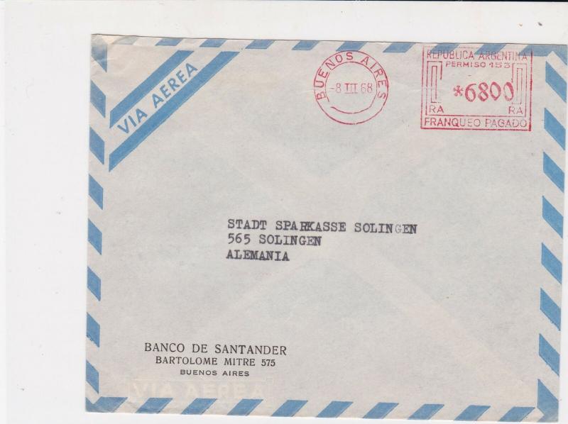 Argentina Santander Bank 1968 Machine Cancel Airmail Stamps Cover R17609