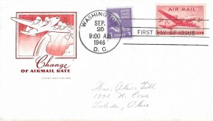 1946 Air Mail FDC, #C32, 5c DC-4, House of Farnam