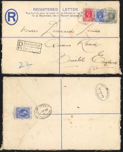 Gambia KGV Uprated Registered envelope