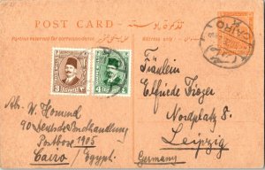 Egypt 3m and 4m King Fuad on 3m Ras-el-Tin Palace Postal Card 1928 Cairo to L...