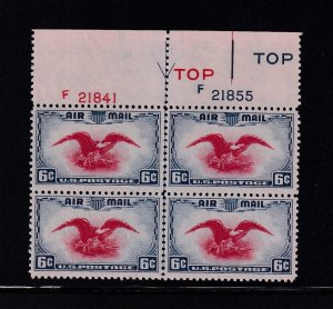 1938 Airmail 6c Sc C23 bi-color eagle and shield MNH plate block Type 1 (48