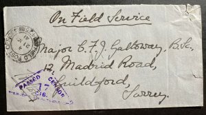 1941 Field Post 475 Gibraltar Stampless Censored Cover To Surrey England