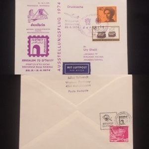 C) 1974. GERMANY. FIRST AIRMAIL ENVELOPE SENT ISRAEL. MULTIPLE STAMPS. FRONT AND
