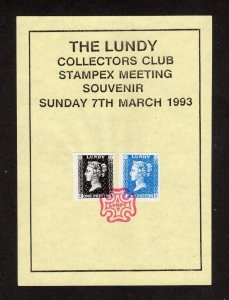 LUNDY: UNOFFICIAL LUNDY LABELS ON 1993 LCC STAMPEX SOUVENIR