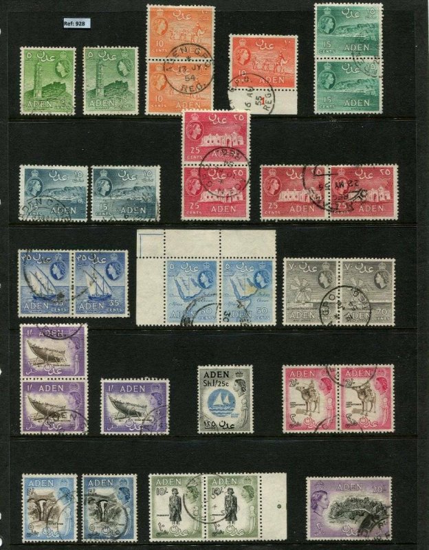 Aden Stamps, 1953-63, Partial Set SG48/72 +SG53a Used Incl pairs Cat App/£50 G/
