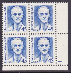 United States1986 Great Americans 45c Harvey Cushing MD Plate Number Block VF/NH
