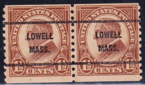 Precancel - Lowell, MA PSS 598-61 Coil Pair - No Gum