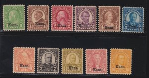 US 658-668 Kansas Overprint Complete Set Unused F-VF OG LH/H SCV $216 (015)