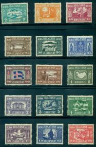 ICELAND #152-66 (173-87) Complete Parliament set, NH, Facit $1,075.00