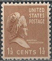 US 805 (mnh) 1½¢ Martha Washington, bister brown (1938)