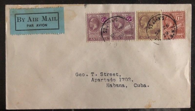 1929 St Johns Antigua Leeward Islands airmail cover FFC to Spanish Antilles