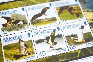 COLOR PRINTED GB ALDERNEY 1983-2020 STAMP ALBUM PAGES (89 illustrated pages)