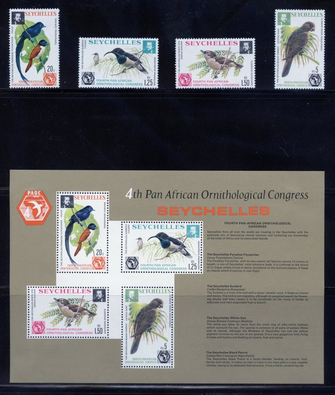 Seychelles 357-60a MLH, Ornithology Congress Set with Souvenir Sheet from 1976..