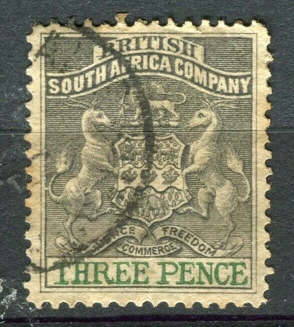 RHODESIA: 1892 early classic Springbok issue used Shade of 3d. value