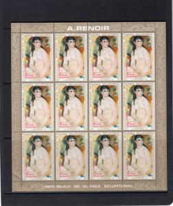 Equatorial Guinea 1973 AUGUSTE RENOIR Famous Nudes Paintings 7 Mini-Sheetlets