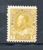Canada Sc 113 1912 7c yellow G V Admiral stamp mint