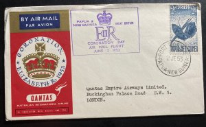 1953 Papua New Guinea QE2 Coronation First DAy Cover Queen Elizabeth 2 Qantas