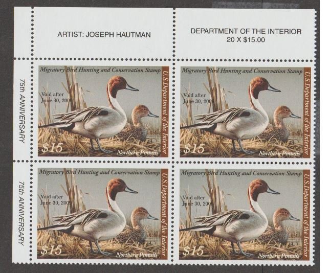 U.S. Scott #RW75 Duck Stamp - Mint NH Plate Block